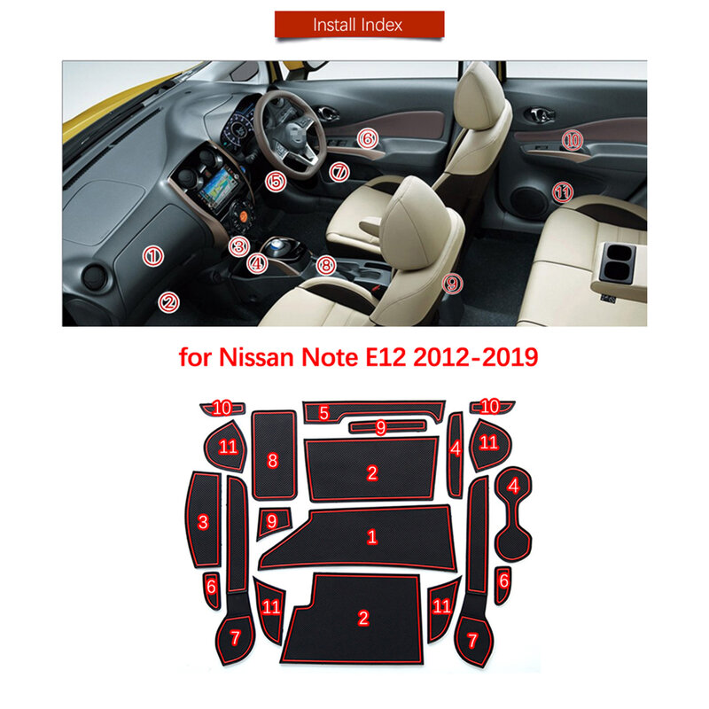 Резиновый противоскользящий коврик для Nissan Note E12, 2012, 2013, 2014, 2016, 2015, 2017, 2018, 2019
