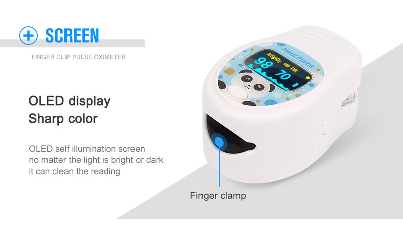 Nette Panda Oximeter Pädiatrische Verwendung 1-12 jahre OLED Fingerspitze-impuls Rate BPM Blut Sauerstoff Sättigung Hohe Qualität Material