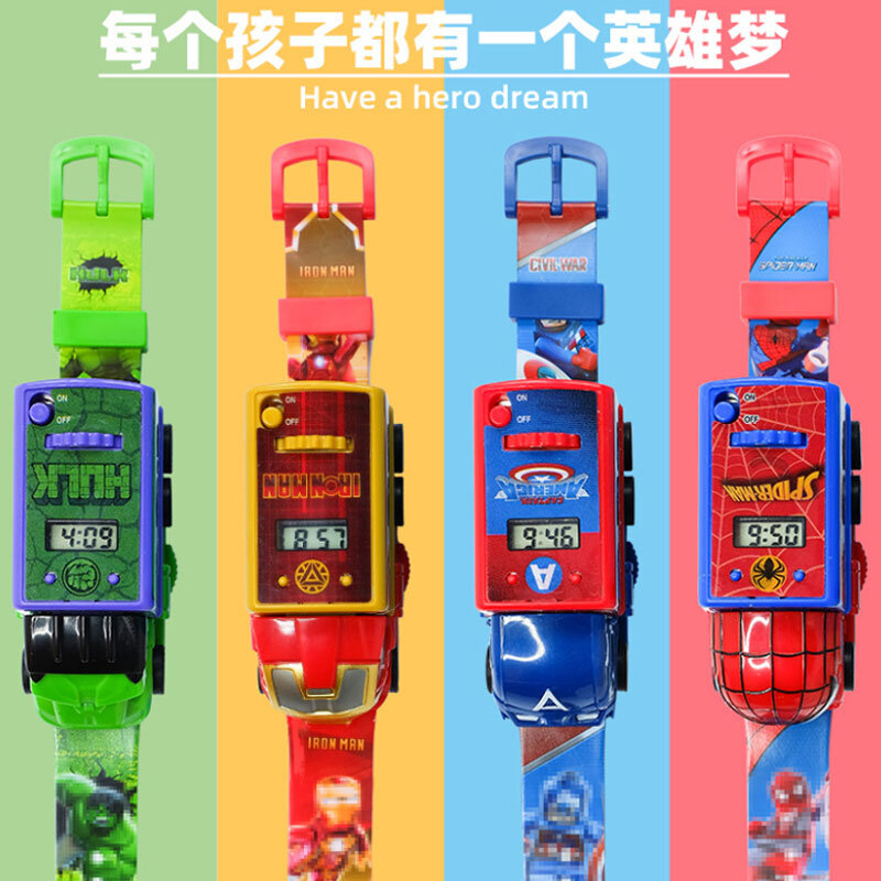 New hot boy drop resistance inertia car can be 3D projection cartoon electronic watch casual girl baby cute clock Christmas gift