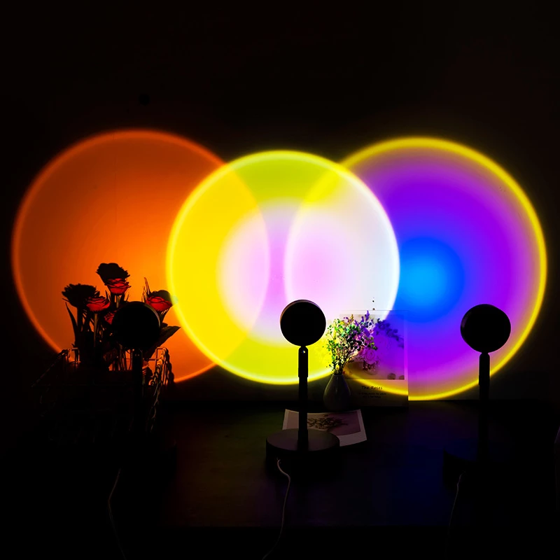 2021 botão usb arco-íris pôr do sol projetor atmosfera led night light casa coffee loja fundo decoração da parede lâmpada colorida