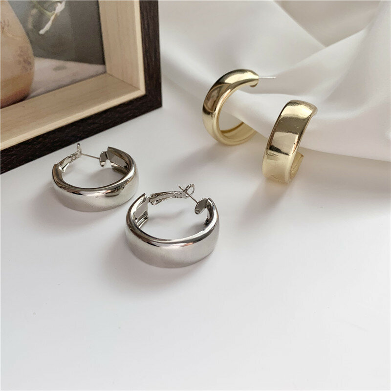 Minimaliste or argent couleur métal grand cercle géométrique rond grandes boucles d'oreilles pour femmes fille bijoux de fête de mariage