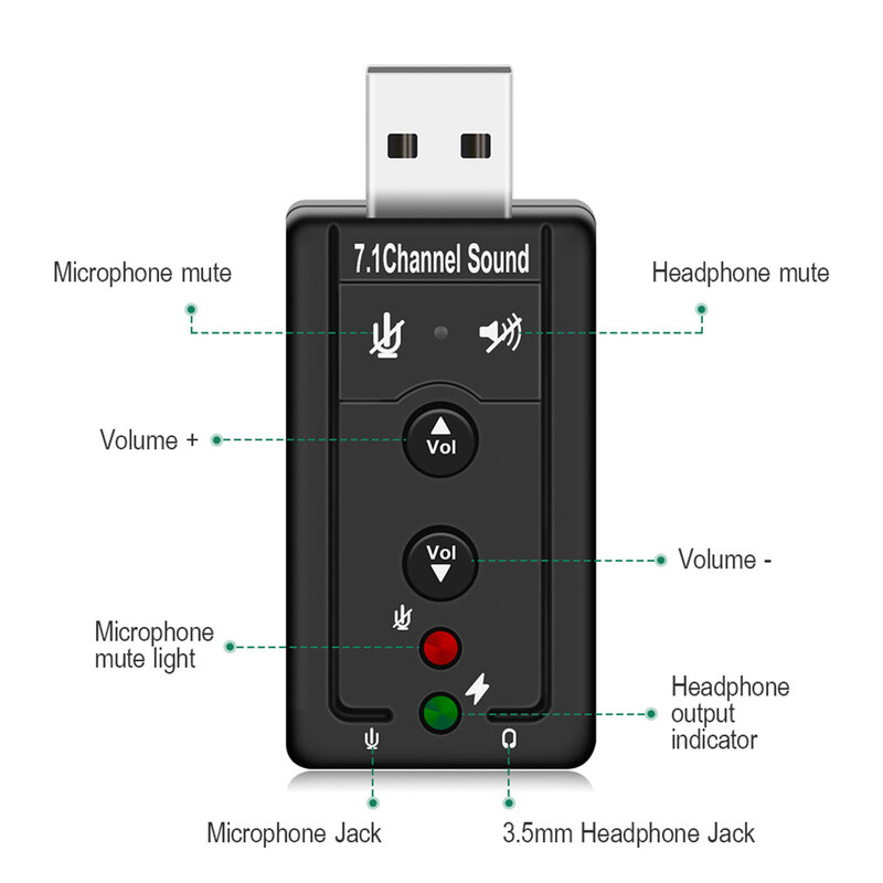 Lekki 7.1 USB Stereo Adapter Audio zewnętrzna karta dźwiękowa dla systemu Windows XP/2000/Vista/7 3D USB Audio Adapter Audio do komputera i laptopa