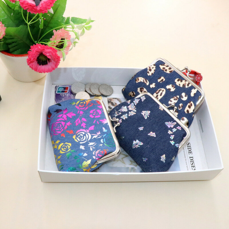 Carteira feminina com rosas e borboletas, bolsa para cartões, mini bolsa de moedas para meninas, nova moda 2021