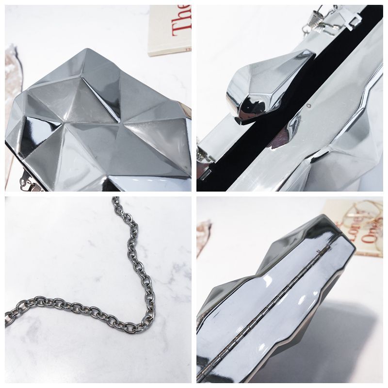 Borse da donna pochette esagonali in metallo di alta qualità moda geometrica Mini Party borsa da sera nera borse argento pochette scatola d'oro