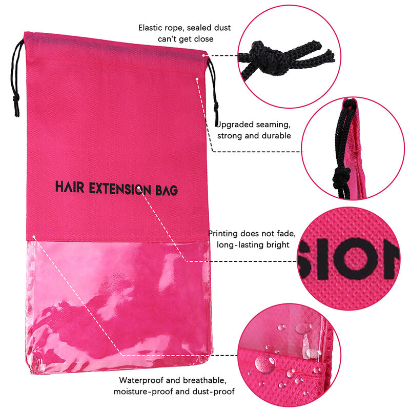 バルク不織布髪保存袋巾着aterproof黒ピンク5/10本収納袋のためのextensinons/布/靴バッグ