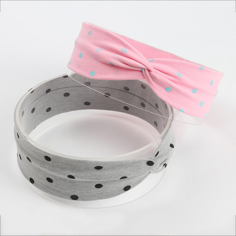 Spring Autumn Cute Polka Dot Printed Cross Headband Baby Headwear 9Colours Cotton Stretch Material Is Very Comfortable Keep warm