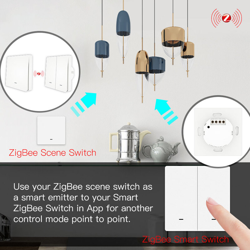 Moes novo interruptor de luz inteligente tuya zigbee, kit de interruptor com cenas, sem fio neutro, não precisa de capacitor, funciona com alexa e google home