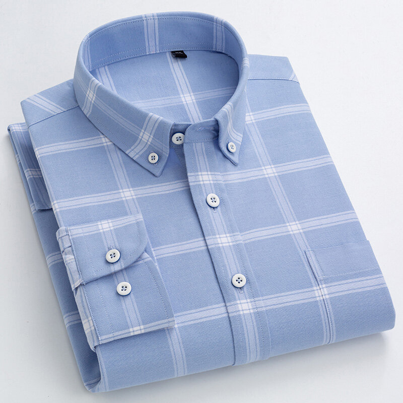 Camisa de alta calidad para hombre Camisa a cuadros informal de negocios Blanco 
