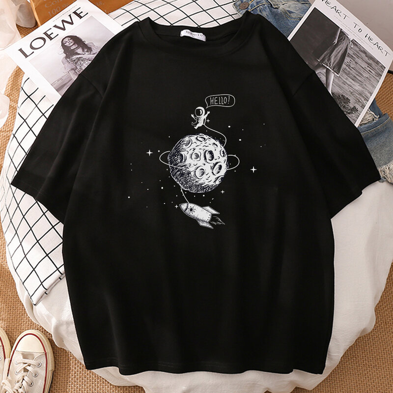 Astronauten Orbit Die Mond T-Shirt Sommer Einfarbig Männer T-shirts Mode Lustige T-shirt Straße Harajuku T Shirt Sportswear
