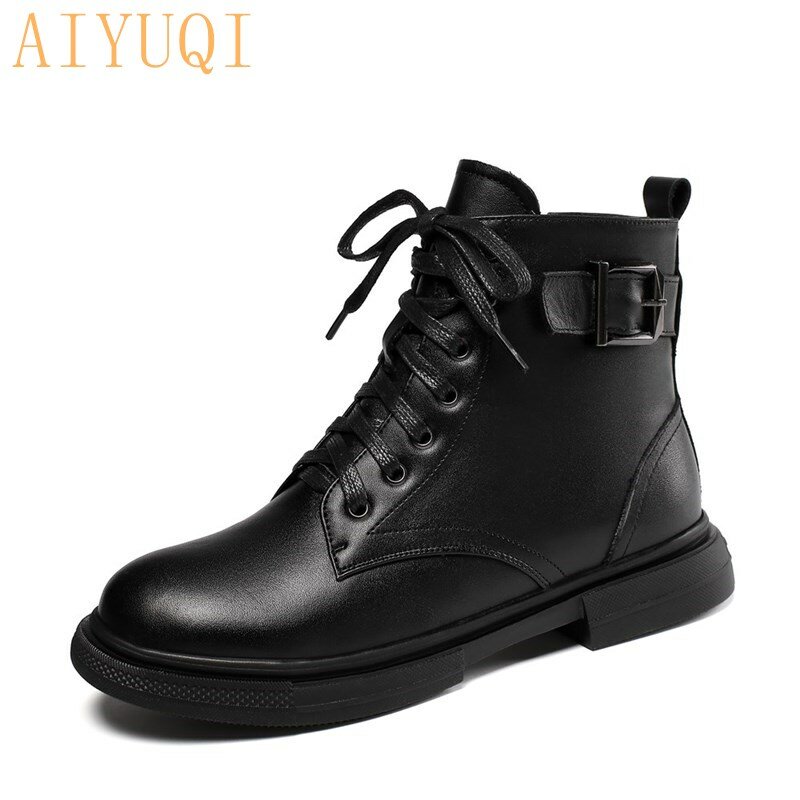 AIYUQI Women Short Boots Genuine leather 2021 New Wool Warm Ladies Winter Boots Large Size 42 43 Flat Ladies Martin Boots