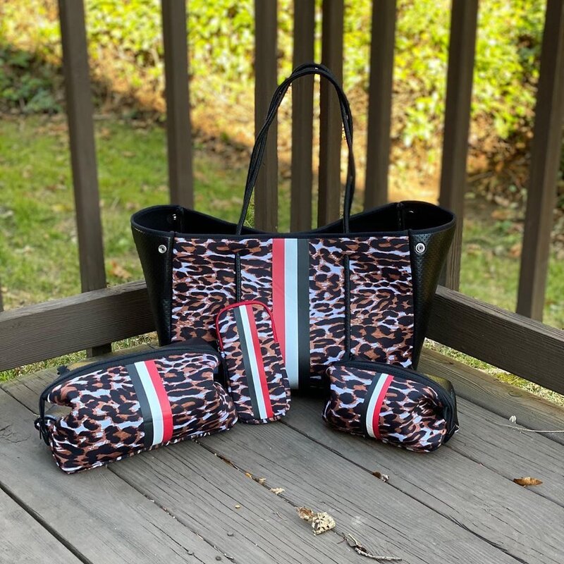 New Model Neoprene bags women handbags printing Fashion leopard neoprene tote beach bag