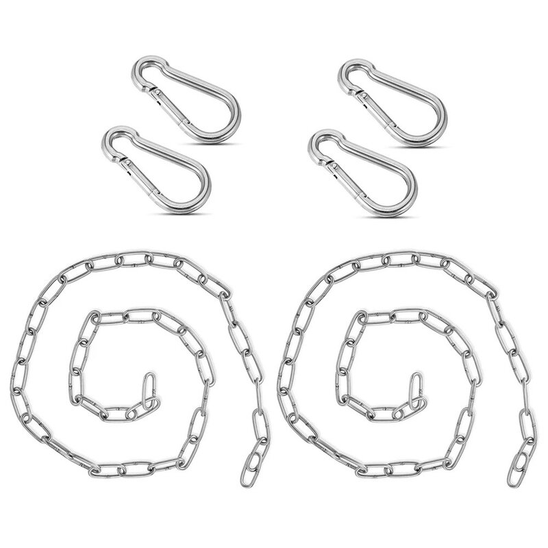 2 conjunto de aço inoxidável pendurado cadeira kits de corrente rede balanço ganchos cintas com carabiners acessórios de ferragem pendurado corrente