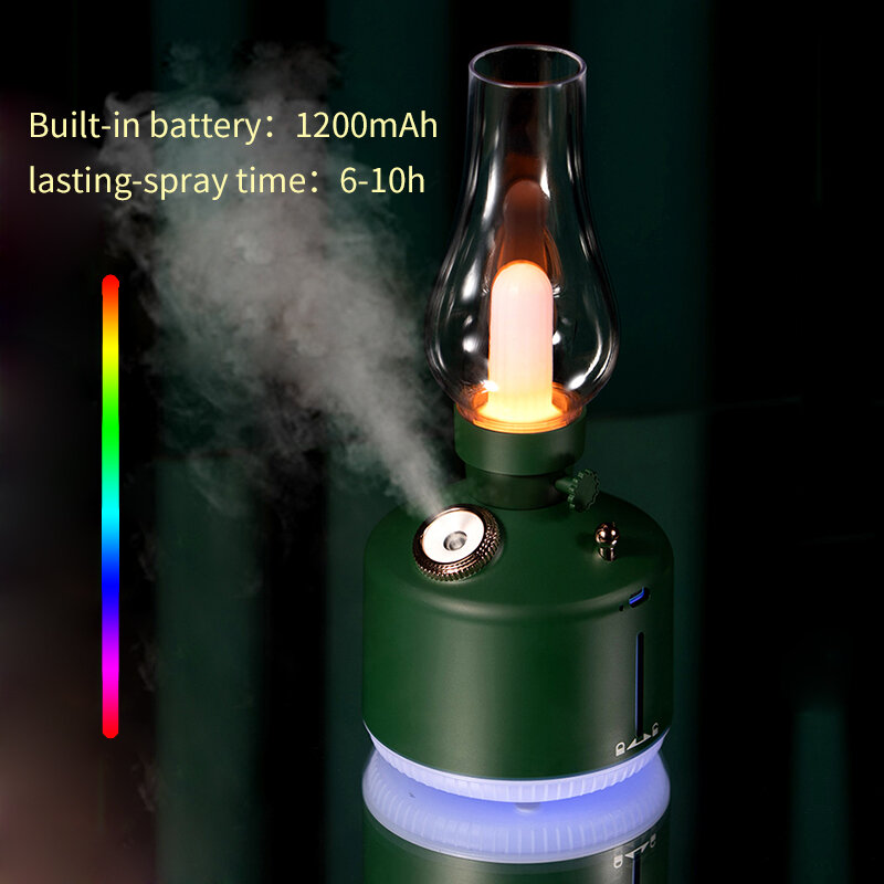Diffuseur d'huiles essentielles, humidificateur d'air flamme sans fil, Rechargeable par USB, brume fraîche, 7 couleurs de lumières, cadeau de noël, nouveauté 2021