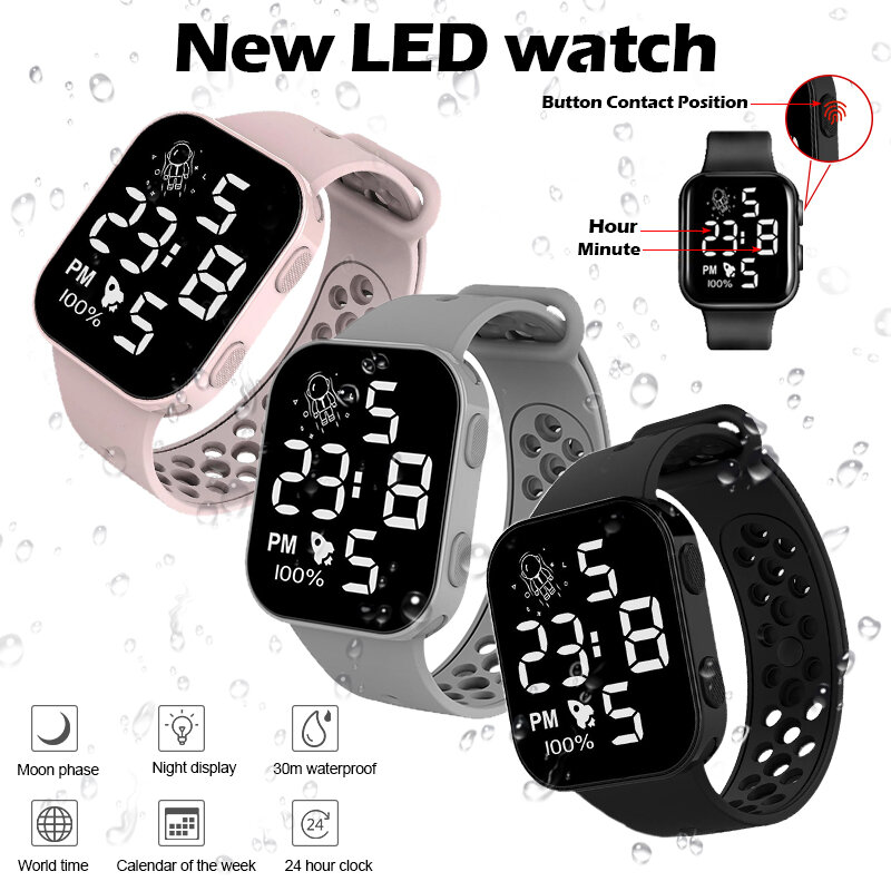 Reloj de pulsera electrónico Digital para niños y niñas, Relojes LED deportivos con patrón bonito, resistente al agua