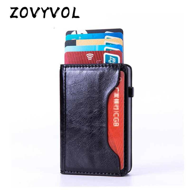 ZOVYVOL ผู้ถือบัตรธุรกิจกล่อง RFID Blocking กระเป๋าใส่บัตรเครดิตกรณีอะลูมินัมอัลลอยกระเป๋าสตางค์ PU หนัง Anti-Theft กระเป๋า