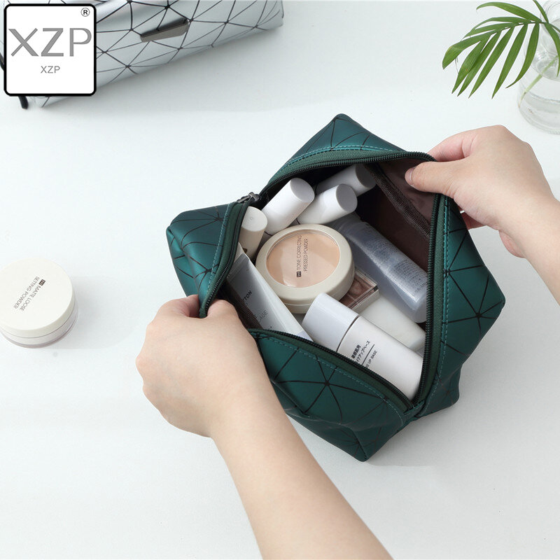 XZP-bolsa de viaje para cosméticos para mujer, bolsa de maquillaje geométrica multifunción, impermeable, portátil, organizador de artículos de tocador, estuches de maquillaje