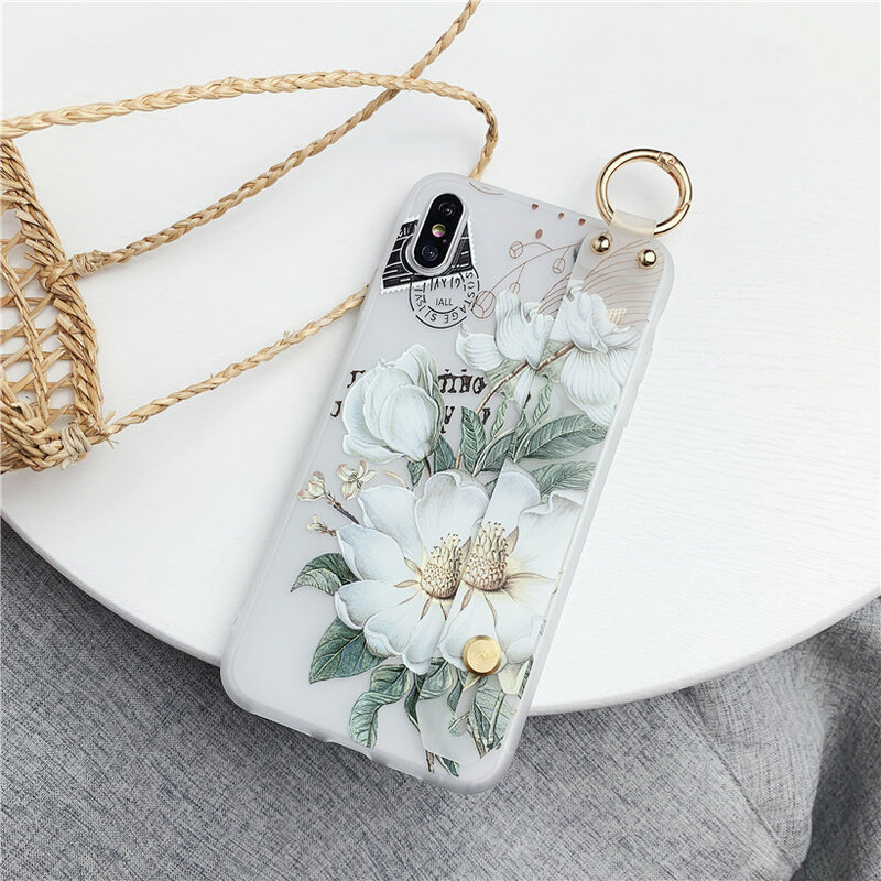 For Samsung Note 20 ultra 10 9 8 S20 FE 5G 4G S20 S9 S8 Plus S10 Lite Silicone Case Wrist Strap Hand Band Flower Soft Cover