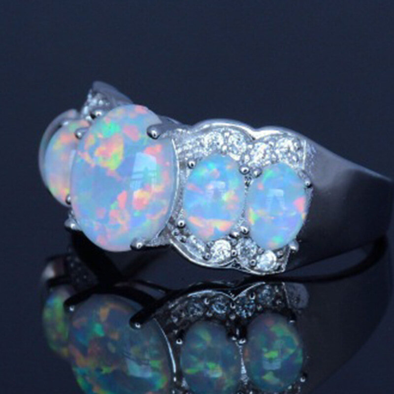 New Five Egg shape Opal Zircon Ring Engagement Wedding Jewelry  For Women Bride Gift Party Jewelry Anillos Mujer Anel