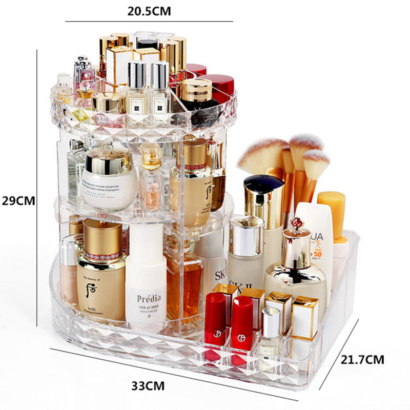 Caja de almacenamiento de cosméticos acrílica transparente, rotación de 360 grados, giratoria, multifunción, organizador de belleza de maquillaje desmontable