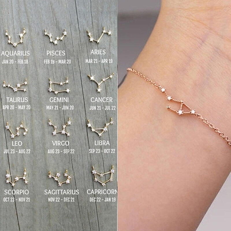FENGLI Konstellation Einfache Armbänder für Frauen Charme Sternzeichen Muster Kette Armreifen Baby Geburtstag Armband Schmuck Geschenk