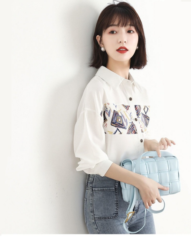 Mingliusili coreano moda blusas femininas primavera 2021 moda botão para cima camisa de manga longa solto casual estampado roupas femininas