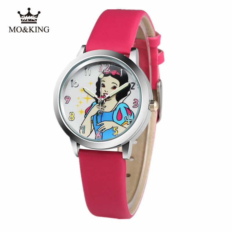 かわいい王女漫画少女時計ファッション7色レザー発光クォーツ子供腕時計カジュアル少年ベビー誕生日パーティーギフト