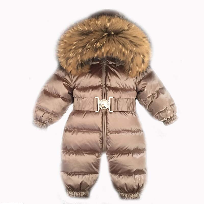 2020 Winter Warm Down Baby Boys Jumpsuits Hooded Real Fur Girls Rompers Long Sleeve Unisex Onesie Overalls Toddler Snowsuit