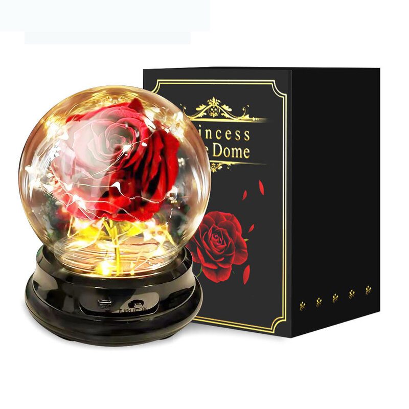 Fleurs artificielles Rose Éternelle LUMIÈRE LED Beauté La Bête En Verre Couverture Mariage Décoration Pour Anniversaire Cadeau Fête des Mères