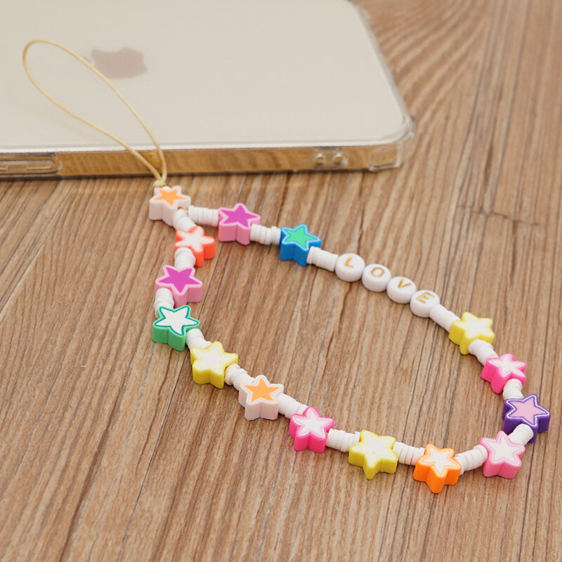 UILZ 2021 New Transparent Colorful Star Soft Pottery Clay Phone Strap for Women Summer Bohemian Phone Accessories