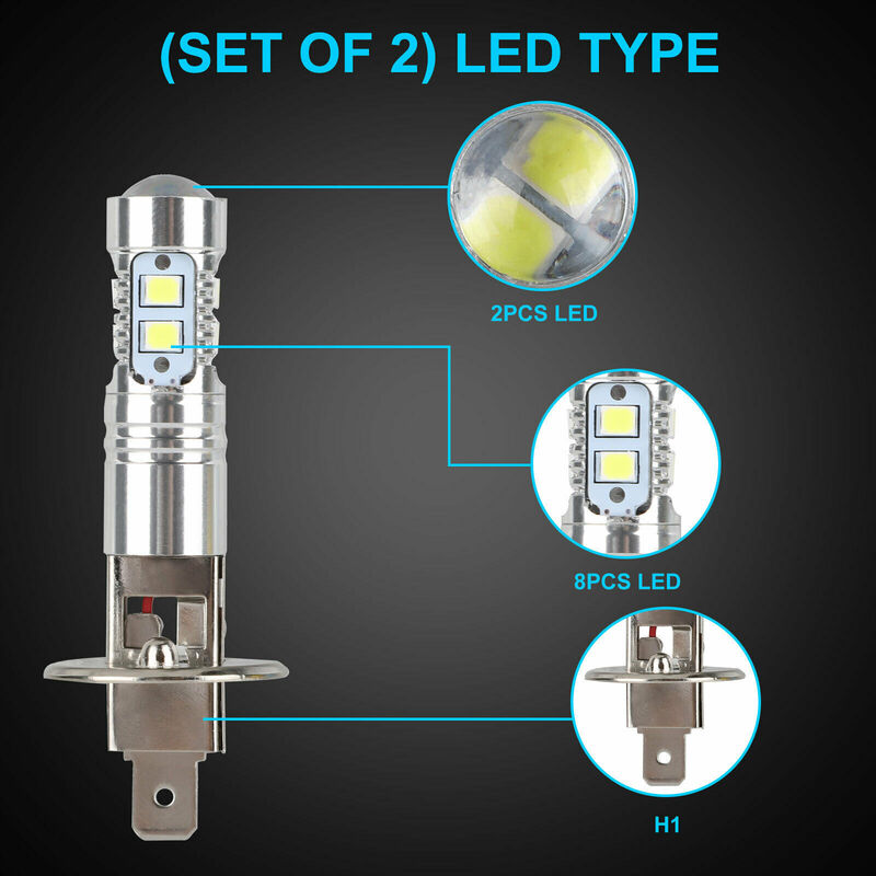 2 Pcs H1 LED Headlight Bulbs 6000K Super Bright Car High Low Beam Motorcycle Headlights Auto Light Car Accessories