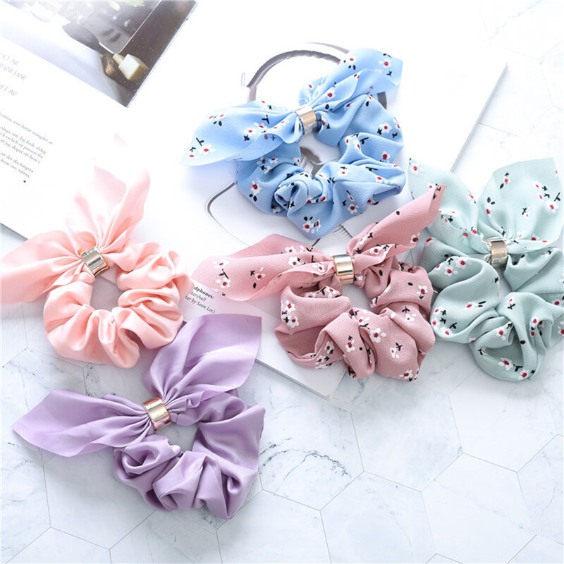 Thời Trang Họa Tiết Hoa Tai Nơ Tóc Scrunchie Cho Người Phụ Nữ Cô Gái Thun Tóc Dây Hairbands Đuôi Ngựa Giá Đỡ Mũ Đội Đầu Phụ Kiện Tóc