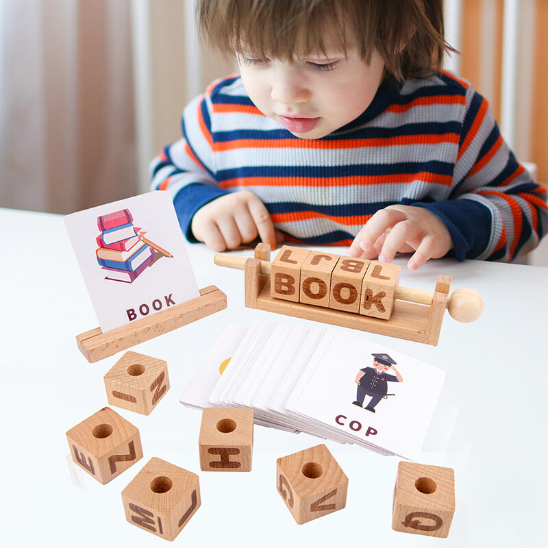 Brinquedo montessori de construção, blocos de construção 3d de brinquedo, alfabação de palavras em inglês, matemática para aprendizado