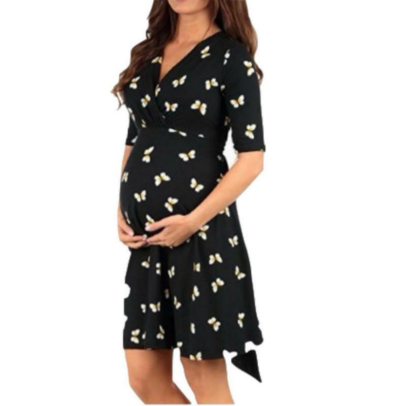 2021 Women High-low Surplice Wrap With Waist Belt Maternity Dress Adjustable V Neck Nursing Dress Breastfeeding Pregnant Clothes