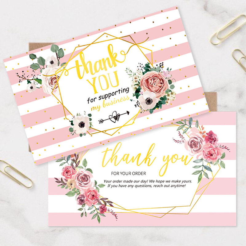 30 Pcs/pack foil gold thank you for supporting my small business card Small shop gift decorative card flower card 2021 NEW