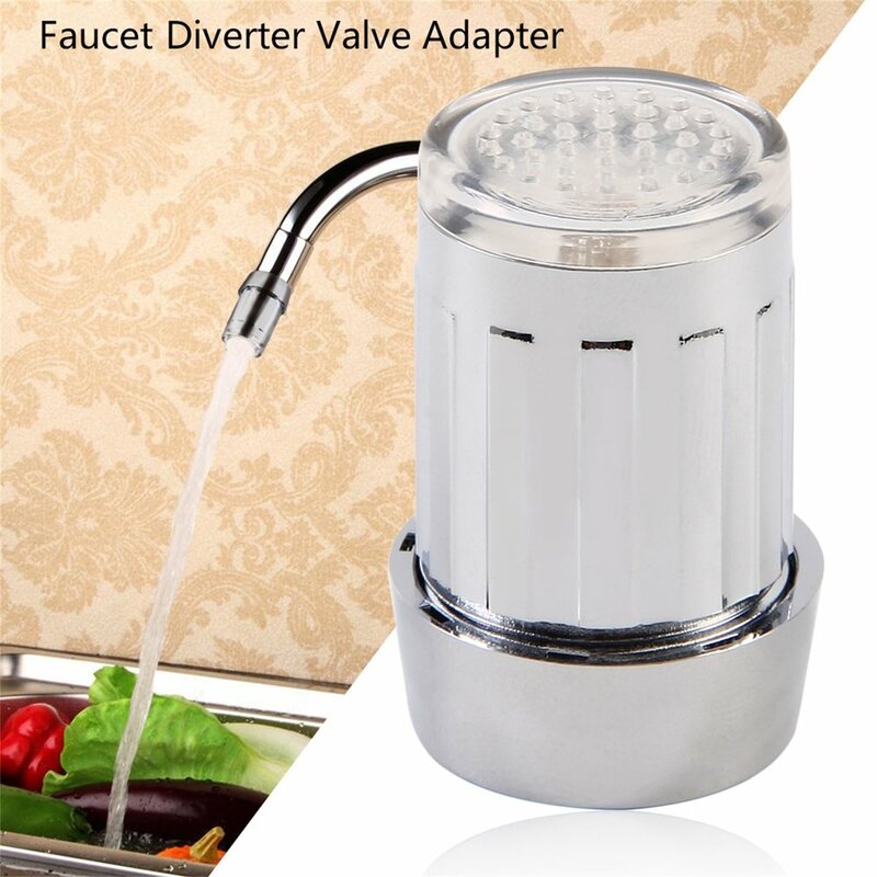 Grifo de agua de acero inoxidable con luz LED, accesorio con adaptador de válvula desviadora, 7 colores
