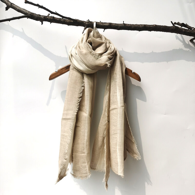 Cachecol de algodão e cânhamo, lenço feminino outono e inverno, cor pura, cachecol de lã tingido, xale masculino