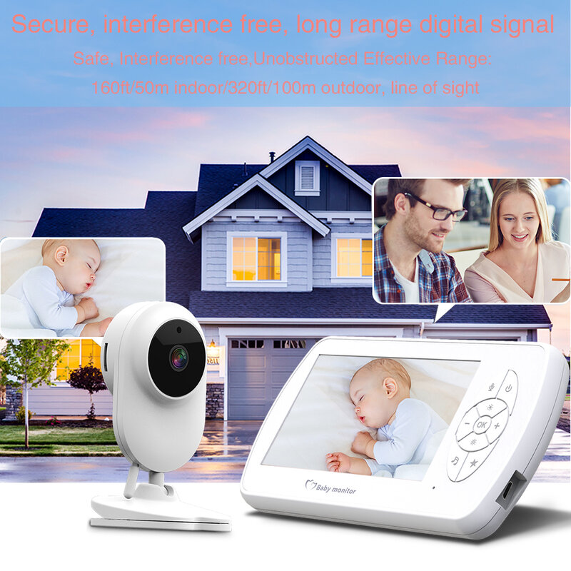 Babyphone électronique 1080P avec caméra de Surveillance, Mini Babyphone, 4.3 pouces, pour bébé/nounou