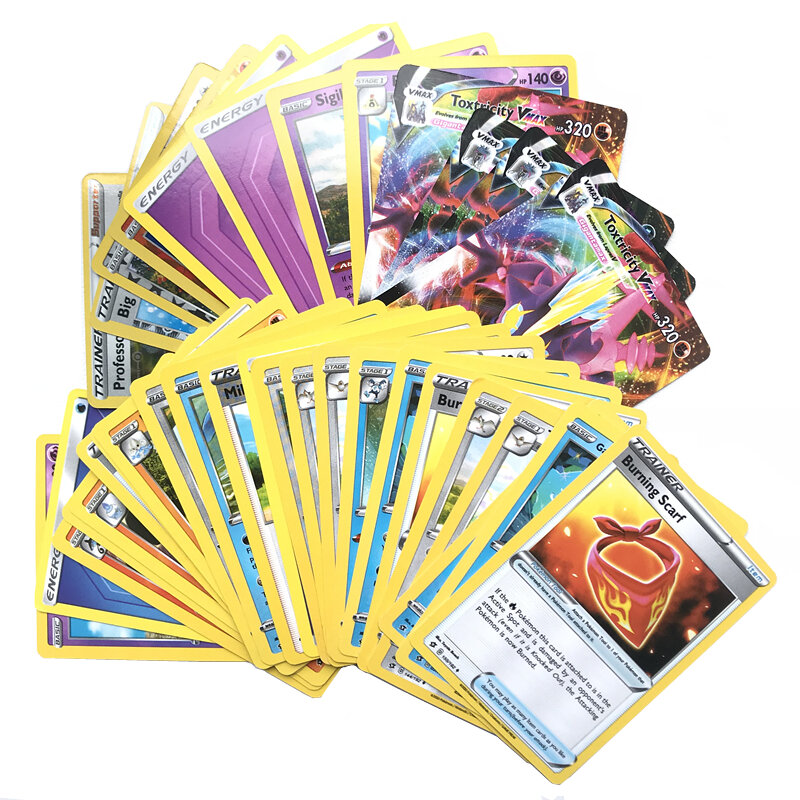 Cartas de Pokemon de 324 Uds., caja aleatoria de sol y luna, Sword Shield Rebel Clash Booster, juego de cartas coleccionables, regalo para niños