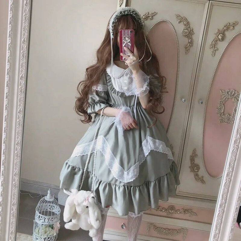 Japanese Sweet Lolita Dress gentle の grass color Lolita pastoral lace exquisite Dress soft girl dress