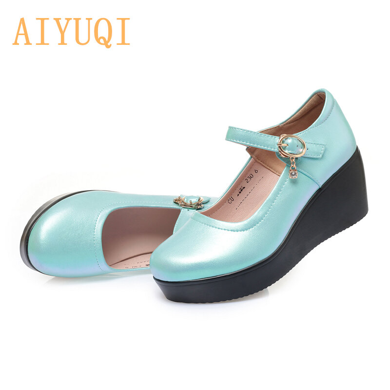 AIYUQI damskie buty ze sprężynami platforma 2022 nowe oryginalne skórzane damskie buty podmiejskich płytkie usta proste moda klinowe buty damskie