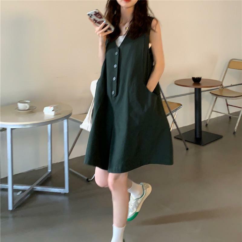 Romper Wanita Musim Panas Solid 2 Warna Mode Sederhana Longgar Gaya Korea Streetwear Pelajar Lucu Santai Cocok untuk Semua Pasangan Bersirkulasi