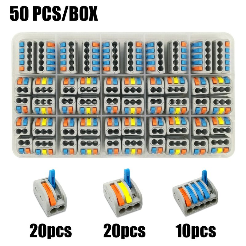 50 pçs/caixa 212-215 terminais elétricos da fiação conectores de fio do agregado familiar terminais rápidos para a conexão de fios