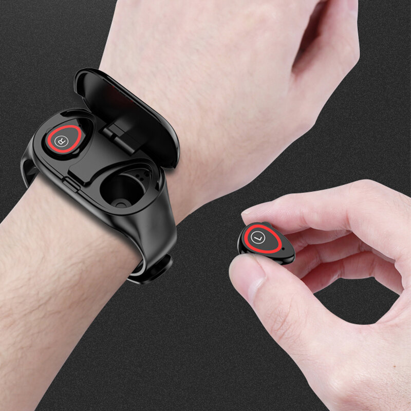 SELFLY – montre connectée M1, avec écouteurs sans fil, Bluetooth, mains libres, écouteurs, moniteur d'activité physique, Bracelet de Couple