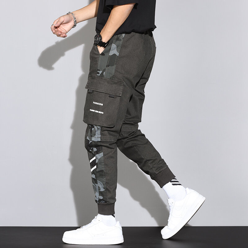 Wiosenne lato multi-kieszenie kamuflaż Patchwork moda męska Cargo spodnie do biegania Streetwear spodnie typu Casual
