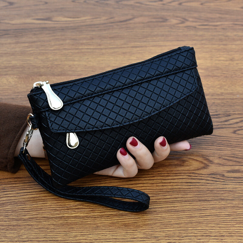 Pochette Organizer portafoglio donna Organizer borsa Plaid cerniera chiave lunga borsa portamonete portafoglio Casual da donna borsa in vera pelle