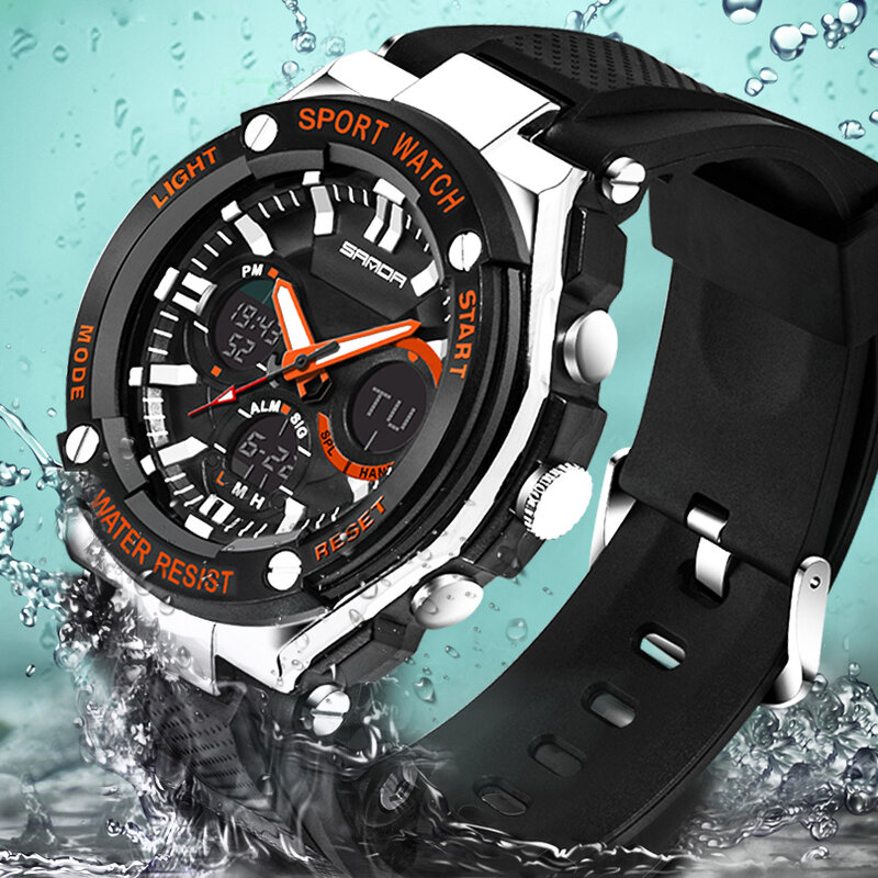 SANDA 733 Sport zegarek męski zegarek wojskowy wodoodporny Top marka luksusowy kalendarz data cyfrowy kwarcowy zegarek relogio masculino