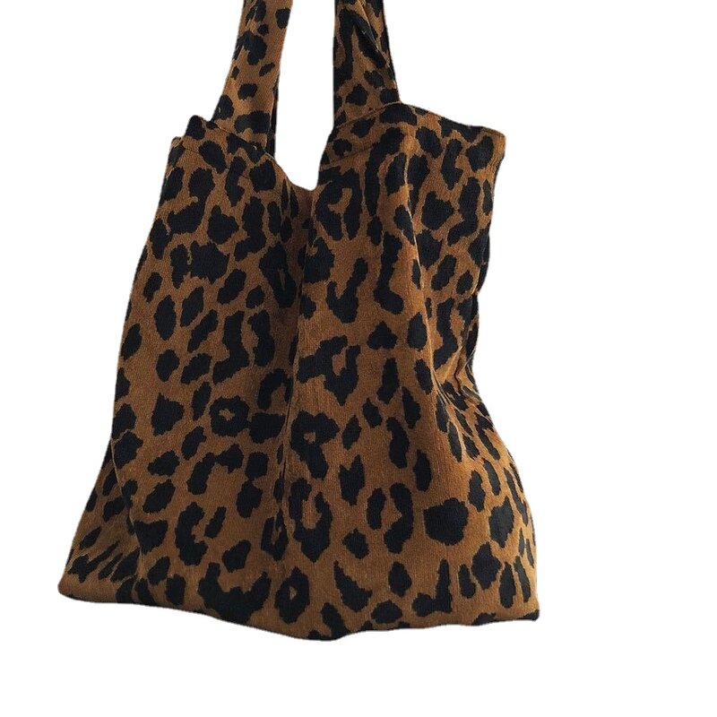 Ins – sac imprimé léopard en velours côtelé pour femmes, sac de Shopping, Chic, coréen, asymétrique, épaule dénudée, collection automne et hiver