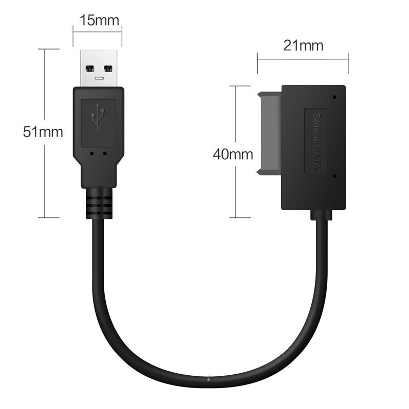 Câble adaptateur USB pour PC portable, 35cm, 6P + 7P CD DVD Rom SATA à USB 2.0, 13 broches
