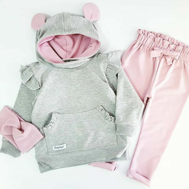 Осень 2019, Одежда для новорожденных девочек, Топ с длинным рукавом и кроличьими ушками + леггинсы, штаны, комплект одежды из 2 предметов
