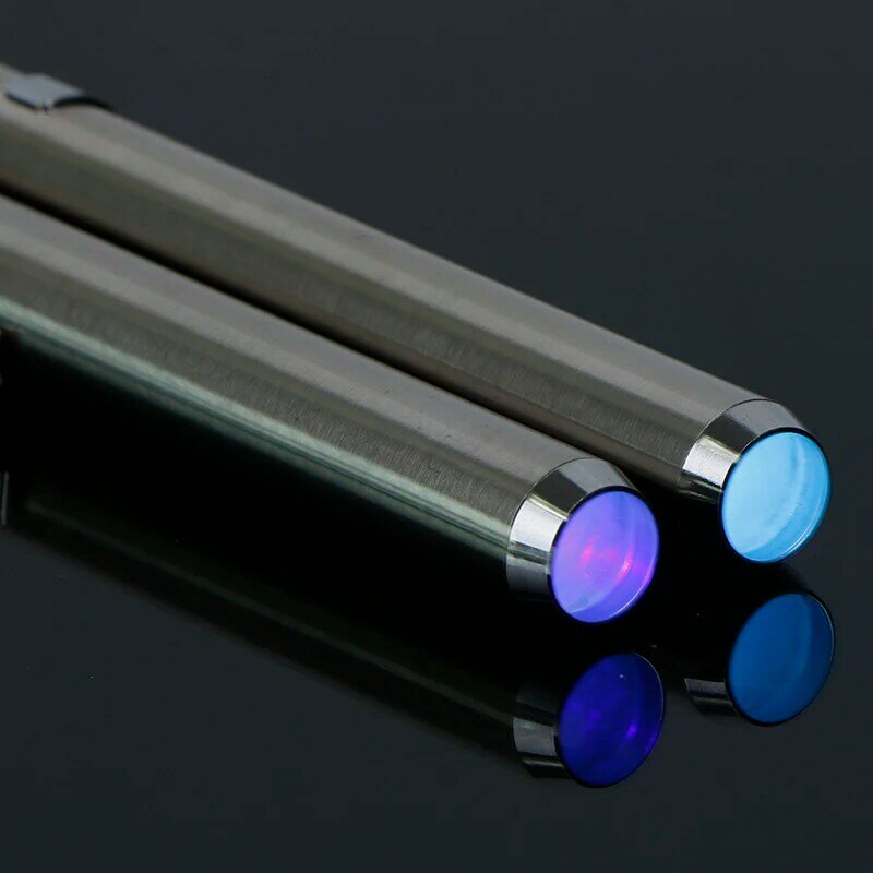 1pc led lanterna uv tocha ultra violeta luz de aço inoxidável mini bolso lâmpada 9.1*1.2cm (bateria aplicável aaa)